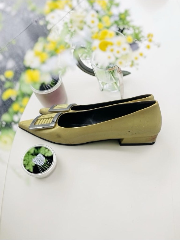 Prada Vintage Pointed Toe Leather Buckle Flats Size 38.5